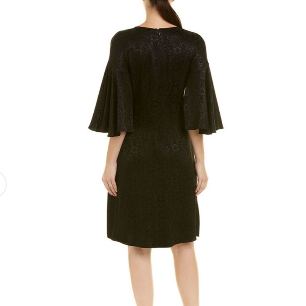 Derek Lam Jacquard Shift Bell Sleeves Dress in Black V-Neck Women's Size 42 - Picture 2 of 9